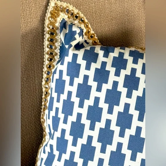 BROYHILL Geometric Blue and White Throw Pillow 18x18 - Picture 3 of 5